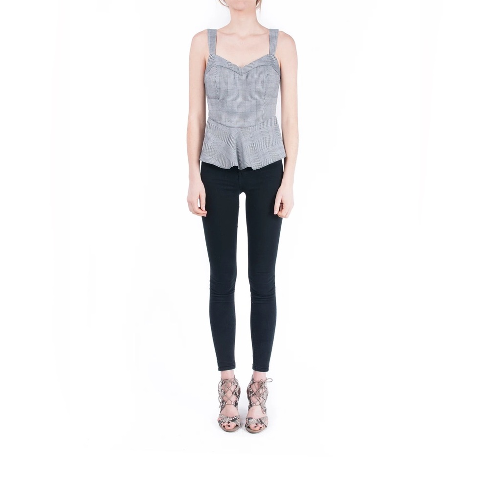 Waverly Grey Structured Tailored Tartan Peplum Top sz. S
